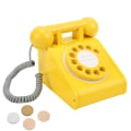 Miniatyrbillede 7 af 8: Simuleringstelefon til børn Pink Gammeldags drejelig urskivetelefon retrodesign træsimuleringsretro urskivetelefon Gul