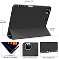 Miniatyrbild 5 av 5: Svart, Skyddande Fodral för iPad Pro 11-tum (18/20/21/22), med Pennhållare, Ultratunt Tredelat Smart Cover, Stöder Pennladdning, Automatisk Sleep/Wake