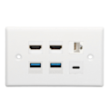 Pikkukuva 6 / 8: 6-porttinen seinälevy 2xHD-multimedialiitäntä 2xUSB3.0 1xType C 1xCat6 Ethernet-seinälevy TV-projektoritietokoneelle