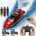 Miniatyrbillede 1 af 3: Mini Rc Båd 5km/t Radio Fjernstyret Højhastighedsskib Med Led Lys Palm Båd Sommer Vand Legetøj Pool Legetøj Modeller Gaver -GSL blå