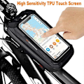 Miniatyrbillede 2 af 5: Cykel Telefon Taske Stel Taske, Vandtæt Cykel Telefonholder MTB Stel Taske Styr Taske Touch Screen til Smartphone Under 6,5 Tommer (Sort)