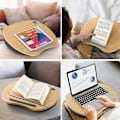 Miniatyrbillede 2 af 5: Blå bærbar computer stand - Polstret bambusplatform til senge og sofaer, sidebord med kabelhuller og skridsikre strimler, ideel til computere og tablets