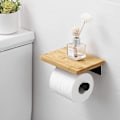 Miniatyrbillede 2 af 4: Toiletpapirholder med hylde Bambus Badeværelse Rulleholder Rustfrit Stål Vægmontering Mat Sort