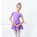 Miniatyrbillede 1 af 5: Balletkjole til piger med korte ærmer, chiffon nederdele og sløjfe-dansedragter Højde 155-160 cm Lavendel Kortærmet