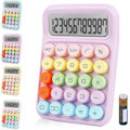 Miniatyrbillede 1 af 4: 12-cifret Stort LCD-display og Stor Rund Knap Candy Farve Bordregner (Hvid)