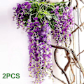 Miniatyrbillede 4 af 4: 2 stk. 2,1 m/stk. Kunstig Wisteria Ranke, Blomsterguirlande Wisteria Ranke Rotting Hængende Blomster Til Udendørs Brug