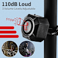 Miniatyrbild 2 av 5: Trådlöst cykelalarm - USB-laddningsbart, stöldskyddsvibrationslarm, 110 dB volym, justerbar sensor - Fjärrkontroll ingår