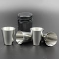 Miniatyrbillede 3 af 5: 4 stk. 30 ml (1 oz) sort rustfrit stål PU-læder etui til udendørs camping rejse kaffe te kop, sølvfarvet kop, sort etui