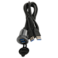 Miniatyrbilde 3 av 8: 2 porter dobbel USB 3.0 hann til USB 3.0 hunn bilmontering flush kabel 3,3 fot plug and play vanntett dash panel monteringskabel
