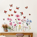 Miniatyrbillede 3 af 5: Blomster vægklistermærker, haveblomst klistermærker, soveværelse stue tv-væg