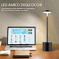 Miniatyrbillede 4 af 5: Trådløs Bordlampe, 6000mAh Genopladeligt Batteri, 2 Lysstyrkeniveauer, Metal Sengelampe, til Stue, Soveværelse, Kontor, Studio (Sort)