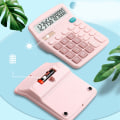 Miniatyrbilde 4 av 8: Desktop-kalkulator Standard 12-siffer Solar og Batteri Dual Power Student Calculator for Office School Home Business Pink