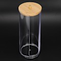 Miniatyrbillede 4 af 8: Cylinderformet gennemsigtig krydderi krydderiflasker bomuldsvatpind opbevaringsboks med bambuslåg (lang cylinder sideåbning)