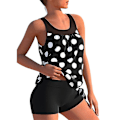 Miniatyrbillede 3 af 3: Stilful Tankini-sæt til kvinder med boyshorts - Perfekt til stranden eller poolen XL Sort/hvid prikket