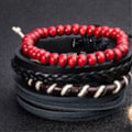 Miniatyrbillede 5 af 8: 4 stk. Multilayer læderarmbånd Unisex udsøgte mahogniperler Multilayer armbånd