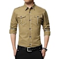 Miniatyrbilde 1 av 3: Avslappet, slim fit bomullsskjorte for menn M Khaki