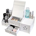 Miniatyrbillede 3 af 5: Makeup Opbevaring Multifunktionel Organizer, Hvid Bordplade Badeværelses Organizer, Makeup Opbevaringsboks med Spejl til Soveværelse/Badeværelse A