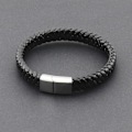 Miniatyrbillede 4 af 5: Flettet Læderarmbånd med Magnetisk Lukning i Rustfrit Stål til Mænd