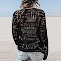 Miniatyrbilde 4 av 5: V-hals blonder heklet strandklær bikini coverup topp for kvinner S svart