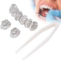 Miniatyrbilde 8 av 8: Plating tenner brace sett fasjonable metall gull tenner dekorasjon smykker for Halloween PartySilver
