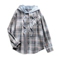 Miniatyrbilde 2 av 5: Kvinners Casual Plaid Hoodie Skjorte Løs Lang Ermet Knapp Bluse M Himmelblå