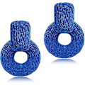 Miniatyrbilde 1 av 4: Lettvint Boho Raffia Hengeøredobber for Kvinner - Perfekt for Sommerferie på Stranden Royal Blue