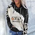 Miniatyrbillede 3 af 5: Sød ko-print damehættetrøje - afslappet langærmet sweatshirt til efterår, vinter og forår M