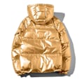 Miniatyrbillede 2 af 3: Blank Glansende Gylden Hættetrøje Vinterjakke til Mænd - Tyk & Varmt (Størrelse 4XL)