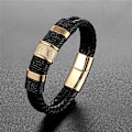 Miniatyrbillede 4 af 5: Mænds Premium Sort Læderarmbånd med Guld Magnetisk Rustfrit Stål Spænde