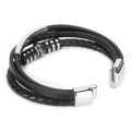 Miniatyrbillede 8 af 8: Herre PU læder sort rustfrit stål håndledsbånd manchet armbånd armbånd magnetlås