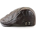 Miniatyrbild 3 av 4: Dark Curry Herr Flat Cap Hatt Justerbar Flat Beret PU Läder 56-60cm