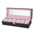 Miniatyrbilde 7 av 8: Klokkeboks med 6 spor PU-skinn rektangulært armbåndsur Display Case Organizer Gift Black