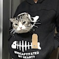 Miniatyrbillede 2 af 5: Sweatshirt Katteelskere Hættetrøje Kænguru Hund Kæledyr Pote Pullovers Kælepose Sweatshirt Lomme Dyreøre Hætte Høj Kvalitet Sort M