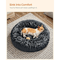 Miniatyrbillede 3 af 5: Blød hundeseng, katteseng, donut pude, vaskbar, aftagelig midterpude, lang plys, 60 cm diameter, ombr khaki