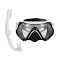Miniatyrbilde 1 av 8: Justerbart snorklesett for voksne, snorkelbrille og pustetube, snorkleutstyr for voksne til svømmetrening, hvitt