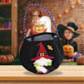 Pikkukuva 4 / 5: Kultainen sametti Halloween-kassi | Söpö Rudolf-nukke kuvio pitelee kurpitsajuhlien karkkipusseja