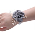 Miniatyrbilde 3 av 4: Jenter brudepike håndledd corsage brude silke håndleddsblomster med faux perleperler stretch håndledd (Mørk blå)