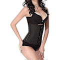 Miniatyrbillede 2 af 5: Stropløs Latex Kappe Dame Flad Talje Mave Dragt Sort M9 Ben Generøs Krog Kappe Bælte Bodysuit Slank Talje Korset