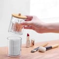 Miniatyrbillede 5 af 5: Akryl Opbevaringsboks med Bambuslåg - Makeup Organizer til Badeværelset til Vatrondeller og Vatpinde A