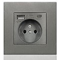 Pikkukuva 1 / 5: Type-C+ USB 16A -liitäntäpaneeli – 2 liitäntää, 1 USB portti, 1 Type-C-portti (harmaa)