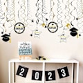 Miniatyrbillede 5 af 5: 2021 Guld Sort Sølv Dimissionspynt Hængende Hvirvler Tillykke Dimittend Banner Sort Dimission C