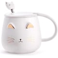 Miniatyrbillede 1 af 5: Keramisk Kaffekrus til Hjemmet med Rustfri Stål Ske - Katte Design - Til Katteelskere - Til Kvinder og Piger