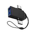 Pikkukuva 3 / 8: OTG-sovitin 3-in-1, tyyppi C - USB 3.0 -naaras, alumiiniseos, yleiskäyttöinen Androidille, musta, avainnauhalla