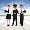 Miniatyrbild 2 av 5: Pilotdräkt för barn - Flygvärdinnauniform med solglasögon för pojkar och flickor 140 kortärmad 1