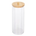 Miniatyrbillede 1 af 8: Cylinderformet gennemsigtig krydderi krydderiflasker bomuldsvatpind opbevaringsboks med bambuslåg (lang cylinder sideåbning)