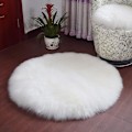 Miniatyrbilde 3 av 5: Hvit Rundt Kunstig Pels Fluffy Teppe - Sklisikkert Mykt Fleeceunderlag for Stue, Soverom, Sofa - 45x45cm