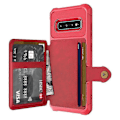 Miniatyrbilde 2 av 5: For Samsung Galaxy S10+ Magnetisk Lommebok Kortveske Lær Telefon Deksel Zekai Rød