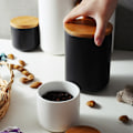 Miniatyrbilde 3 av 8: Keramiske forseglede krukker med lufttett bambuslokk Hjem Kjøkken Oppbevaringsboks Bulkbeholder for kryddermat Te Kaffe