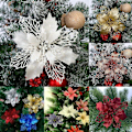Miniatyrbillede 2 af 5: 10 stk. Store Julestjerne Glitter Træ Blomst Hængende Fest H