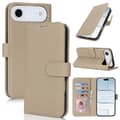 Compatible with iPhone Air Stand Case Litchi Texture Genuine Cowhide Wallet Case RFID Grey